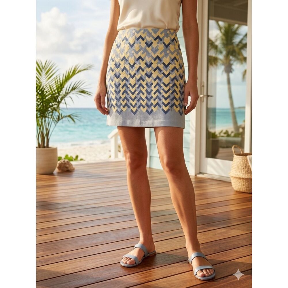 Take 50% OFF- M.S.S.P Blue and Yellow Patterned Women's Skirt, Size-12